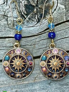 ASTROLOGY Intuition Spiritual Drop Earrings. Blue And Pink.